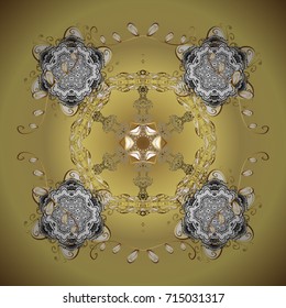 Snowflake ornament object. Snowflake ornament on a golden gradient radial background. Snowflake ornament Vector illustration. Mandalas.