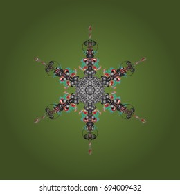 Snowflake ornament object. Snowflake ornament on a green background. Snowflake ornament Vector illustration. Star mandala isolated.