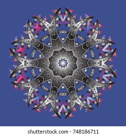 Snowflake ornament object. Snowflake ornament on a violet, gray and neutral colors. Vector illustration. Snowflake ornament isolated.