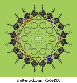 Snowflake ornament object. Snowflake ornament Vector illustration. Mandala isolated. Snowflake ornament on a green background.