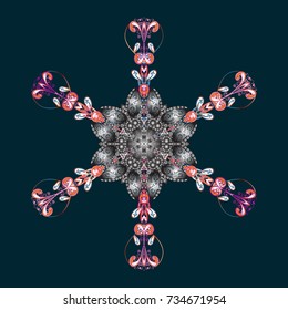 Snowflake ornament object. Vector illustration. Snowflake ornament isolated. Snowflake ornament on a blue, gray and pink colors.