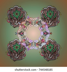 Snowflake ornament object. Snowflake ornament Vector illustration. Mandala isolated. Snowflake ornament on a green background.