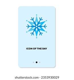 Snowflake with ornament on blue background flat icon. Vertical sign or vector illustration of symbol of winter season or holidays element. Winter, decoration, magic for web design and apps