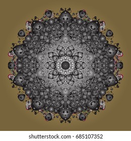Snowflake ornament on a brown background. Snowflake ornament object. Gray mandala isolated. Snowflake ornament Vector illustration.