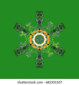Snowflake ornament on a green background. Snowflake ornament Vector illustration. Snowflake ornament object.