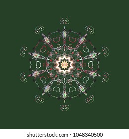 Snowflake ornament on a green, gray and neutral colors. Cute ornament object. Snowflake isolated. Snowflake ornament Vector illustration.