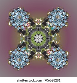 Snowflake ornament on a lilac background. Mandala isolated. Snowflake ornament Vector illustration. Snowflake ornament object.