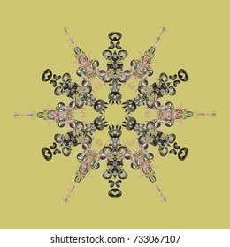 Snowflake ornament on a neutral, gray and green colors. Snowflake ornament isolated. Vector illustration. Snowflake ornament object.