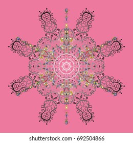 Snowflake ornament on a pink background. Snowflake ornament object. Snowflake ornament isolated.