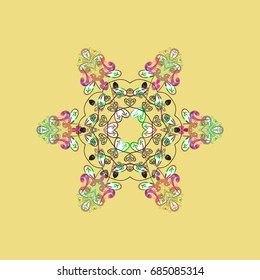 Snowflake ornament on a yellow background. Colored mandala isolated. Snowflake ornament Vector illustration. Snowflake ornament object.