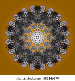Snowflake ornament on a yellow background. Snowflake ornament Vector illustration. Snowflake ornament object. Mandala isolated.
