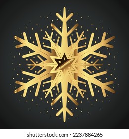 Snowflake Ornament Vector golden color on black background