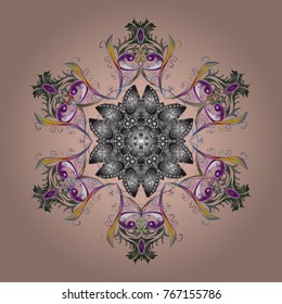 Snowflake ornament Vector illustration. Cute ornament object. Snowflake ornament on a beige, gray and green colors. Snowflake isolated.