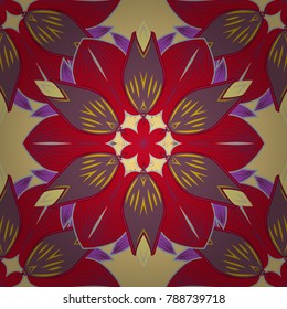 Snowflake ornament Vector illustration. Snowflake isolated. Cute ornament object. Snowflake ornament on a red, purple and yellow colors.