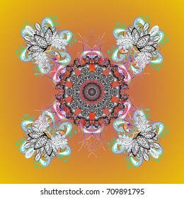 Snowflake ornament Vector illustration. Mandala isolated. Snowflake ornament object. Snowflake ornament on a yellow background.
