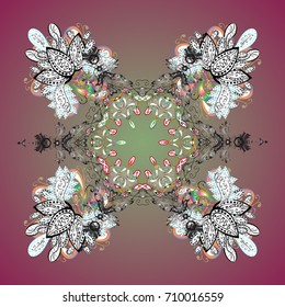 Snowflake ornament Vector illustration. Mandala isolated. Snowflake ornament object. Snowflake ornament on a pink background.