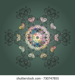 Snowflake ornament Vector illustration. Snowflake ornament object. Snowflake ornament on a green, gray and white colors.