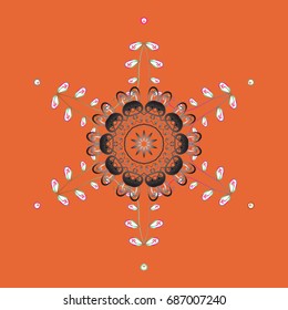 Snowflake ornament Vector illustration. Snowflake ornament on a orange background. Mandala isolated. Snowflake ornament object.