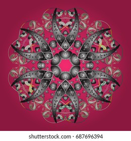 Snowflake ornament Vector illustration. Snowflake ornament on a pink background. Mandala isolated. Snowflake ornament object.
