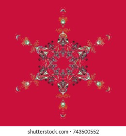 Snowflake ornament Vector illustration. Snowflake ornament on a red, gray and beige colors. Snowflake isolated. Cute ornament object.