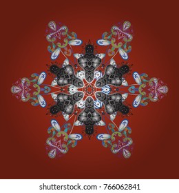 Snowflake ornament Vector illustration. Snowflake ornament on a orange, gray and blue colors. Snowflake isolated. Cute ornament object.