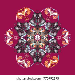 Snowflake ornament Vector illustration. Snowflake ornament on a purple, gray and orange colors. Snowflake isolated. Cute ornament object.