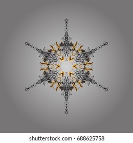 Snowflake ornamental pattern. Flat design with abstract snowflakes isolated on gray background. Vector illustration. Snowflakes pattern. Snowflakes background.