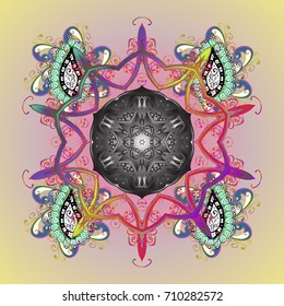 Snowflake ornamental pattern. Flat design of snowflakes isolated on colorful background. Snowflakes background. Vector illustration. Snowflakes pattern.