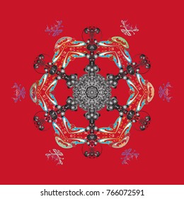 Snowflake ornamental pattern. Flat design of snowflakes isolated on colorful background. 