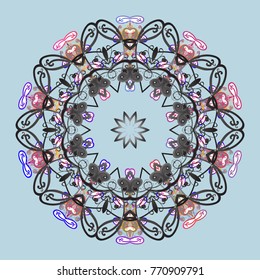 Snowflake ornamental pattern. Flat design of snowflakes isolated on colorful background. Vector illustration. Snowflakes pattern. Snowflakes background.