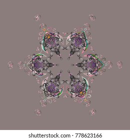 Snowflake ornamental pattern. Flat design of snowflakes isolated on colorful background. Snowflakes pattern. Snowflakes background. Vector illustration.