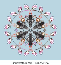 Snowflake ornamental pattern. Snowflakes background. Vector illustration. Flat design of snowflakes isolated on colorful background. Snowflakes pattern.