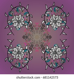 Snowflake ornamental pattern. Snowflakes background. Flat design with abstract snowflakes isolated on colorful background. Snowflakes pattern. Vector illustration.