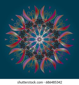 Snowflake ornamental pattern. Snowflakes pattern. Snowflakes background. Flat design with abstract snowflakes isolated on colorful background. Vector illustration.