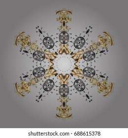 Snowflake ornamental pattern. Snowflakes pattern. Snowflakes background. Flat design of snowflakes isolated on gray background. Vector illustration.