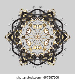 Snowflake ornamental pattern. Snowflakes background. Flat design with abstract snowflakes isolated on gray background. Snowflakes pattern. Vector illustration.