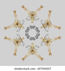 Snowflake ornamental pattern. Snowflakes background. Snowflakes pattern. Vector illustration. Flat design of snowflakes isolated on colorful background.