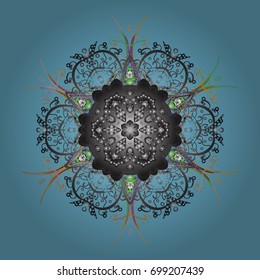 Snowflake ornamental pattern. Snowflakes background. Flat design with abstract snowflakes isolated on colorful background. Snowflakes pattern. Vector illustration.