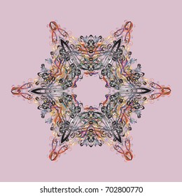 Snowflake ornamental pattern. Snowflakes background. Flat design of snowflakes isolated on colorful background. Snowflakes pattern. Vector illustration.