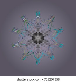 Snowflake ornamental pattern. Snowflakes background. Vector illustration. Flat design of snowflakes isolated on colorful background. Snowflakes pattern.