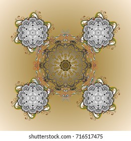 Snowflake ornamental pattern. Snowflakes background. Flat design of snowflakes isolated on colorful background. Vector illustration.