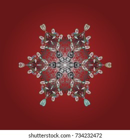 Snowflake ornamental pattern. Snowflakes pattern. Snowflakes background. Flat design of snowflakes isolated on colorful background. Vector illustration.