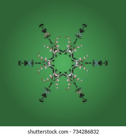 Snowflake ornamental pattern. Snowflakes pattern. Snowflakes background. Flat design of snowflakes isolated on colorful background. Vector illustration.