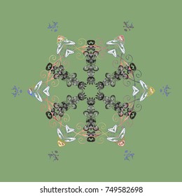 Snowflake ornamental pattern. Snowflakes background. Snowflakes pattern. Vector illustration. Flat design of snowflakes isolated on colorful background.