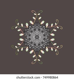 Snowflake ornamental pattern. Snowflakes pattern. Snowflakes background. Flat design of snowflakes isolated on colorful background. Vector illustration.