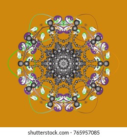 Snowflake ornamental pattern. Snowflakes background. Vector illustration. Flat design of snowflakes isolated on colorful background. Snowflakes pattern.
