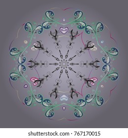 Snowflake ornamental pattern. Snowflakes background. Flat design of snowflakes isolated on colorful background. Snowflakes pattern. Vector illustration.
