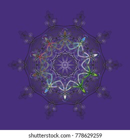 Snowflake ornamental pattern. Snowflakes background. Vector illustration. Flat design of snowflakes isolated on colorful background. Snowflakes pattern.