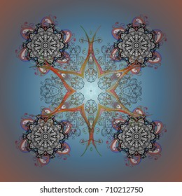 Snowflake ornamental pattern. Snowflakes pattern. Flat design of snowflakes isolated on colorful background. Vector illustration. Snowflakes background.