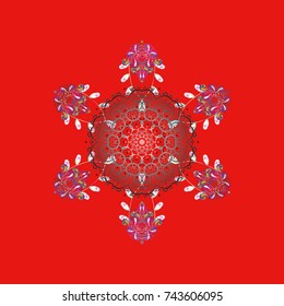 Snowflake ornamental pattern. Snowflakes pattern. Flat design of snowflakes isolated on colorful background. Vector illustration. Snowflakes background.